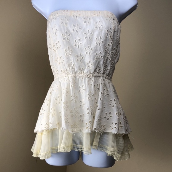FP Movement by Free People Tops - Free People ivory smocked eyelet tube top with ruffled peplin